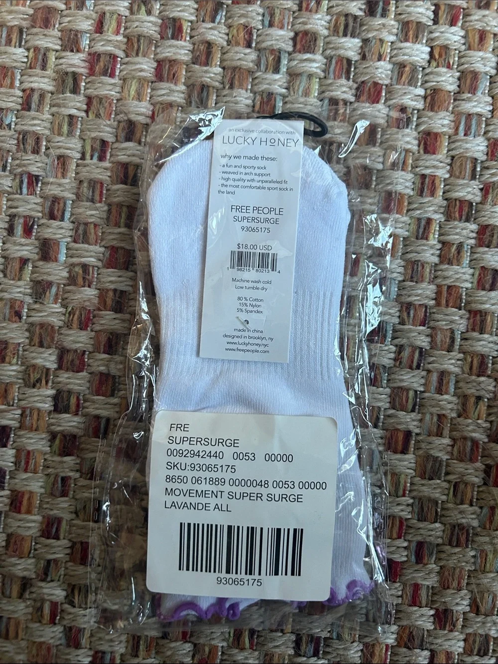 Free People White Ankle Socks with Purple Embroidered Detail